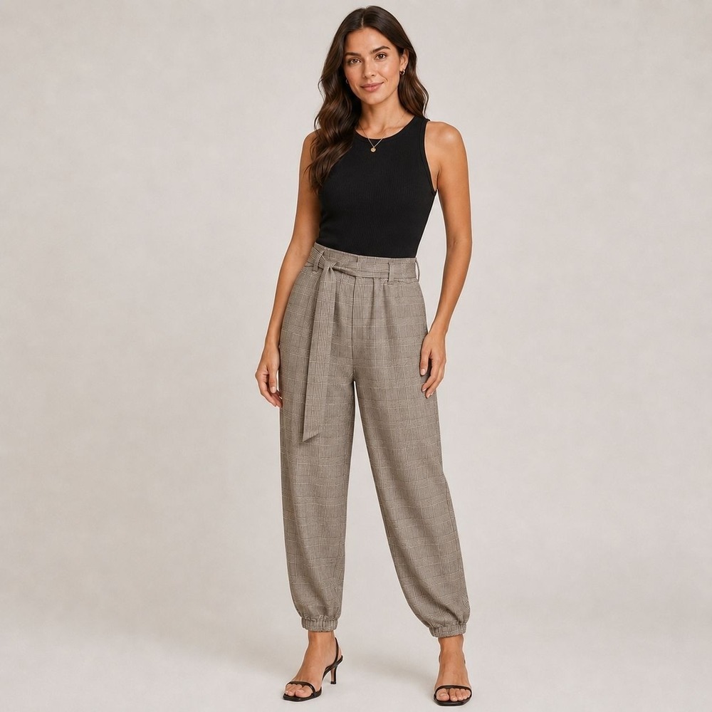 NYCC Jogger Pants Plaid Women Medium Belted High Rise